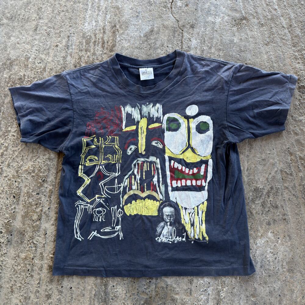 Vintage 90s Miles Davis Shirt Headshot II Andazia Abstract Black Tee Faded Large